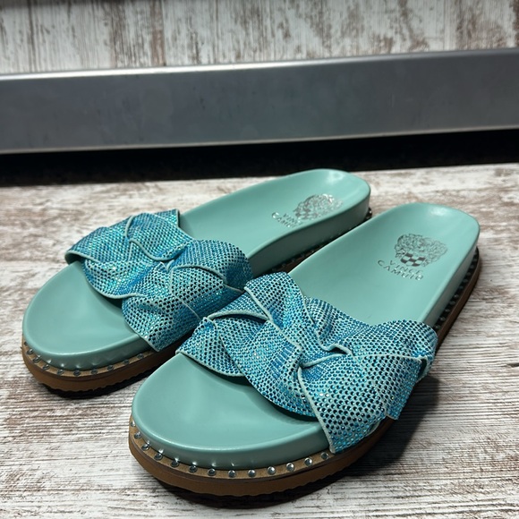 VINCE CAMUTO KEVIND BLING ULTRA CORAL SLIDE SANDALS SZ 9.5 - Picture 9 of 11